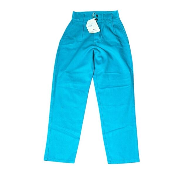 Lucy & yak women’s 26/4 Addison high waisted organic cotton twill trousers blue - Picture 1 of 6